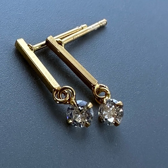 14K Gold Vermeil CZ Dainty Dangle Earrings - Picture 6 of 9